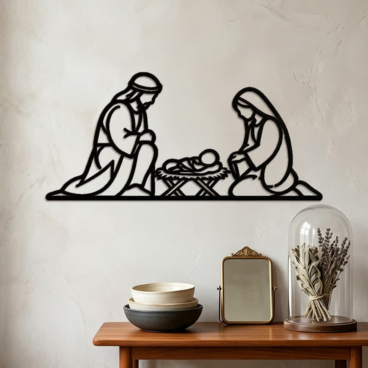 Christianartworkshop Umrissene Wanddekoration aus Metall mit Darstellung der Heiligen Geburt: Symbol für die friedvolle Ankunft Gottes - image 3