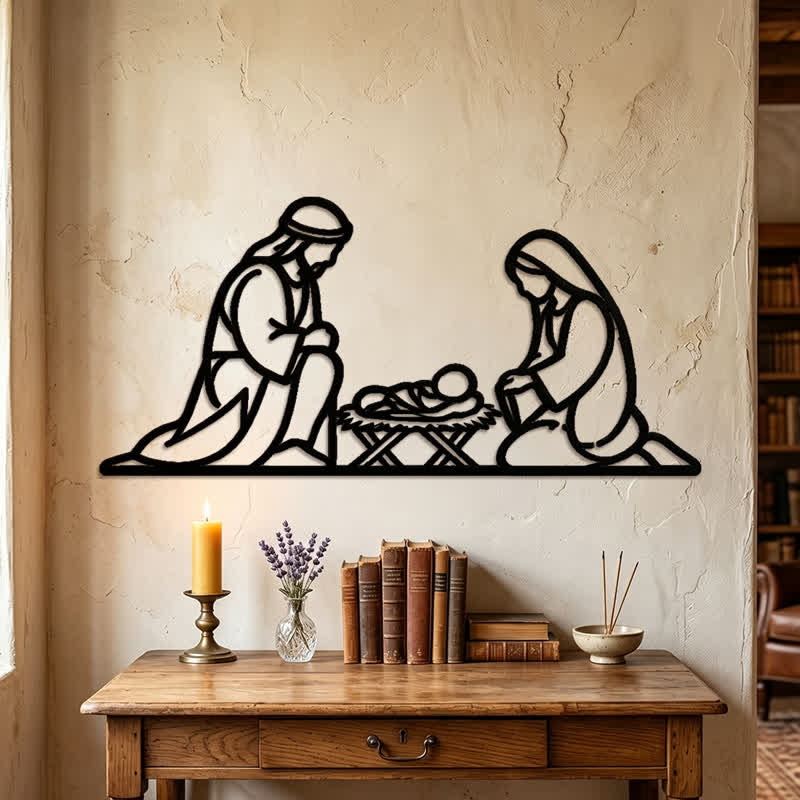 Christianartworkshop Umrissene Wanddekoration aus Metall mit Darstellung der Heiligen Geburt: Symbol für die friedvolle Ankunft Gottes - image 2