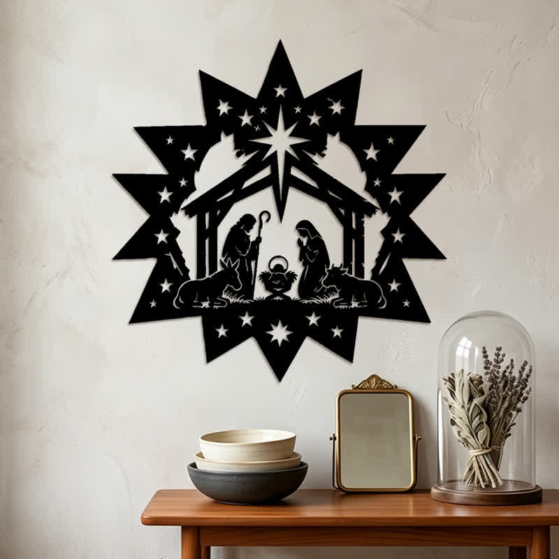 Christianartworkshop Sternenrahmen-Krippenszene aus Metall – Wandbild: Symbol des himmlischen Lichts - image 3
