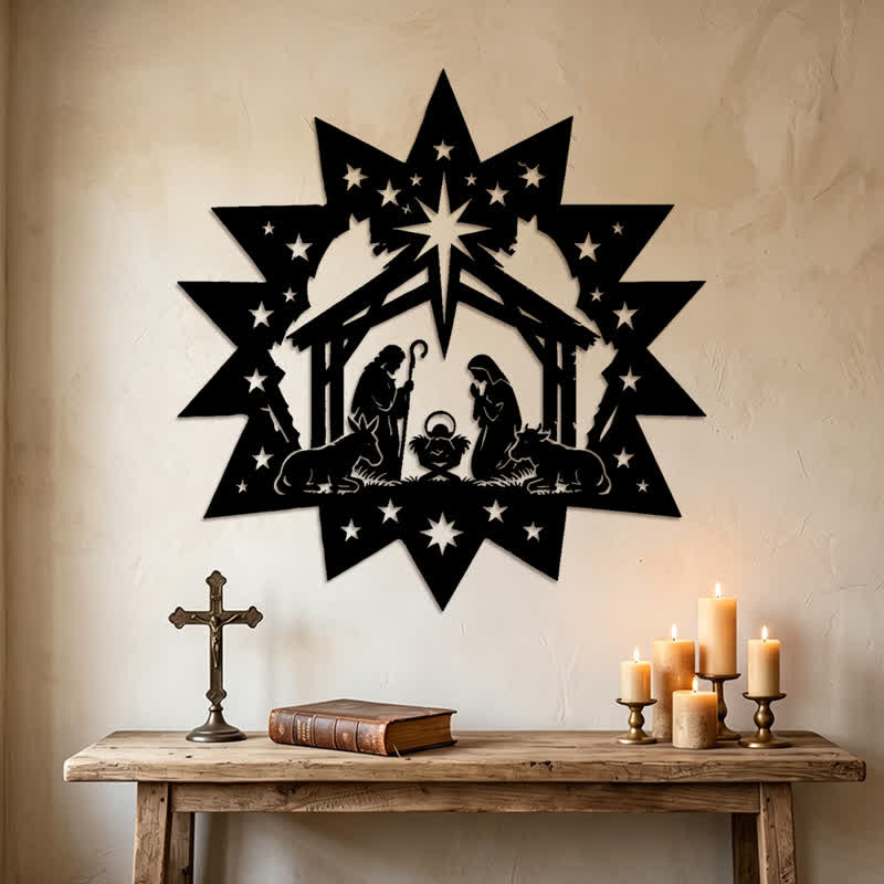 Christianartworkshop Sternenrahmen-Krippenszene aus Metall – Wandbild: Symbol des himmlischen Lichts - image 1