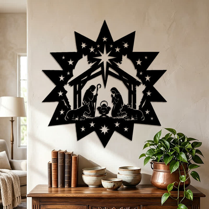 Christianartworkshop Sternenrahmen-Krippenszene aus Metall – Wandbild: Symbol des himmlischen Lichts - image 4
