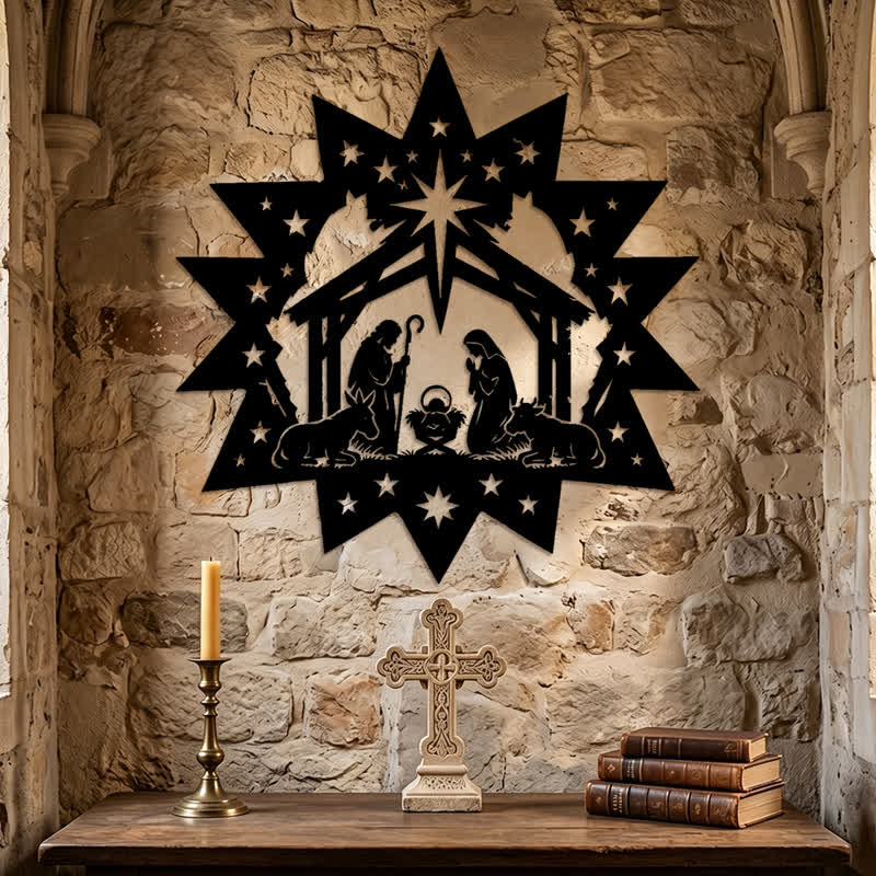Christianartworkshop Sternenrahmen-Krippenszene aus Metall – Wandbild: Symbol des himmlischen Lichts - image 5