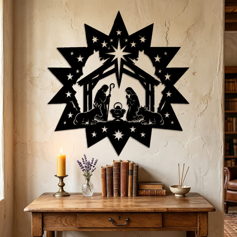 Christianartworkshop Sternenrahmen-Krippenszene aus Metall – Wandbild: Symbol des himmlischen Lichts - image 2