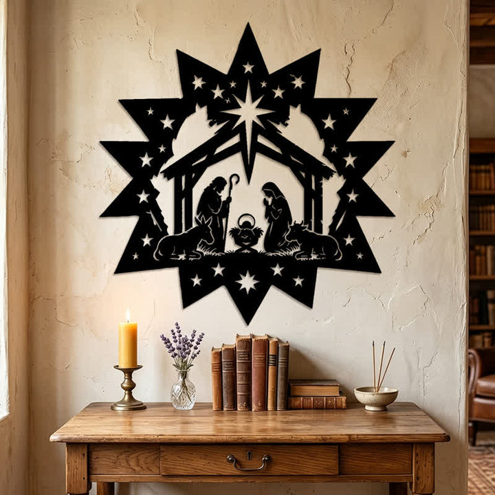 Christianartworkshop Sternenrahmen-Krippenszene aus Metall – Wandbild: Symbol des himmlischen Lichts - image 2