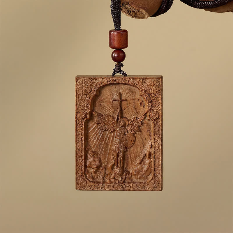 Christianartworkshop Heilige, aus Holz geschnitzte Halskette des Heiligen Michael: Symbol der unerschütterlichen göttlichen Befreiung - image 2