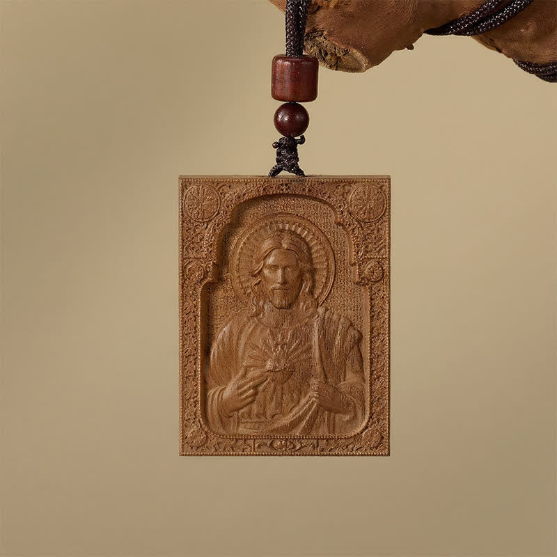 Christianartworkshop Gerahmter Relief-Anhänger aus Holz mit Jesusmotiv: Gefäß zeitloser, heiliger Gnade - image 2