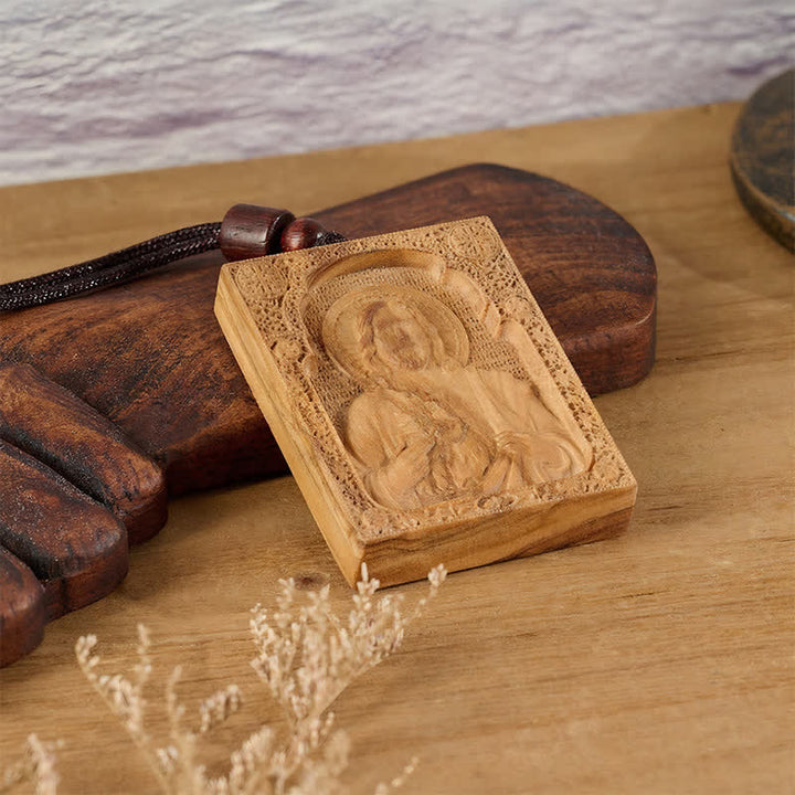 Christianartworkshop Gerahmter Relief-Anhänger aus Holz mit Jesusmotiv: Gefäß zeitloser, heiliger Gnade - image 5