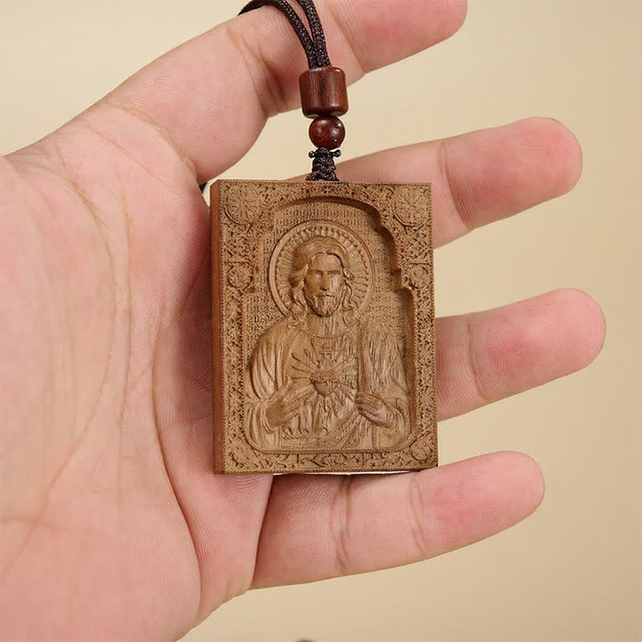 Christianartworkshop Gerahmter Relief-Anhänger aus Holz mit Jesusmotiv: Gefäß zeitloser, heiliger Gnade - Amerikanische Walnuss - image 6