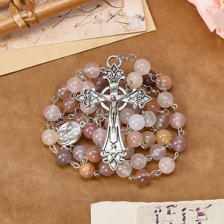 Christianartworkshop Rosenkranz aus Naturstein mit antikem Kreuz aus Legierung: Symbol zeitloser himmlischer Zuflucht - image 3