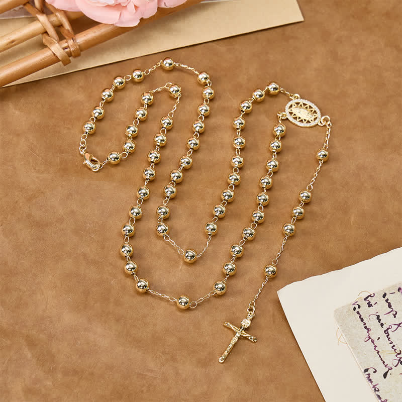 Christianartworkshop Klassischer Rosenkranz aus Metall mit der Muttergottes und Kruzifix: Zeichen der göttlichen Führung - Unsere Liebe Frau und das Kruzifix - image 0