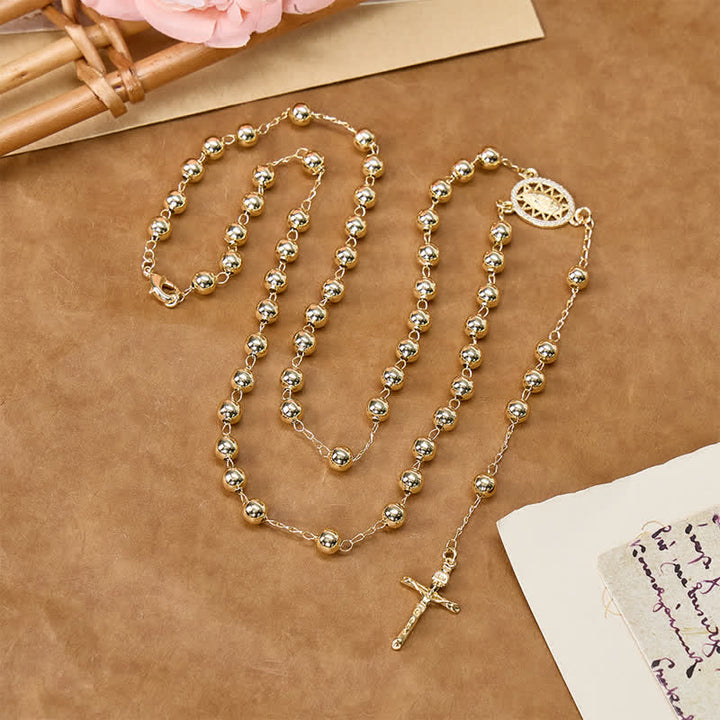 Christianartworkshop Klassischer Rosenkranz aus Metall mit der Muttergottes und Kruzifix: Zeichen der göttlichen Führung - Unsere Liebe Frau und das Kruzifix - image 0