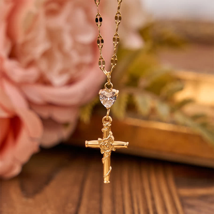 Christianartworkshop Schlanke, funkelnde Herz-Edelstein-Rosenkreuz-Halskette: Gefäß sanfter himmlischer Wärme - Weiß - image 0