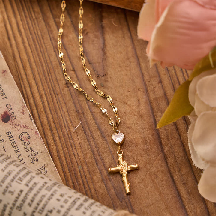 Christianartworkshop Schlanke, funkelnde Herz-Edelstein-Rosenkreuz-Halskette: Gefäß sanfter himmlischer Wärme - image 2