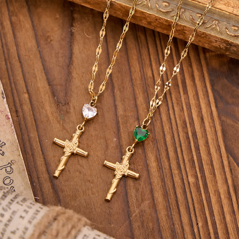 Christianartworkshop Schlanke, funkelnde Herz-Edelstein-Rosenkreuz-Halskette: Gefäß sanfter himmlischer Wärme - image 1