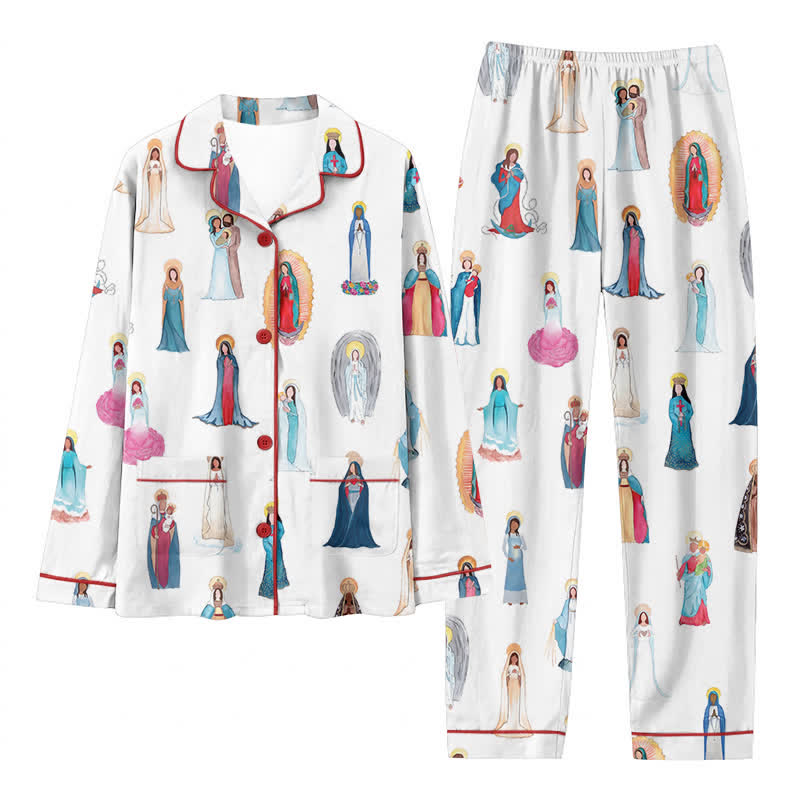 Christianartworkshop Allerheiligen & Muttergottes Langarm-Pyjama-Set: Ruhe in der Gemeinschaft des Himmels - Pyjamas mit Marienmotiv - 3XL - image 0