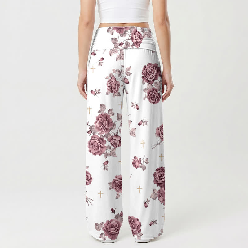 Christianartworkshop Palazzo-Hose mit Rosenkreuzmuster, hohem Bund und weitem Bein, Damen, Damen, mit weitem Bein - image 1