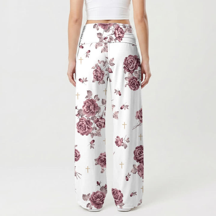 Christianartworkshop Palazzo-Hose mit Rosenkreuzmuster, hohem Bund und weitem Bein, Damen, Damen, mit weitem Bein - image 1