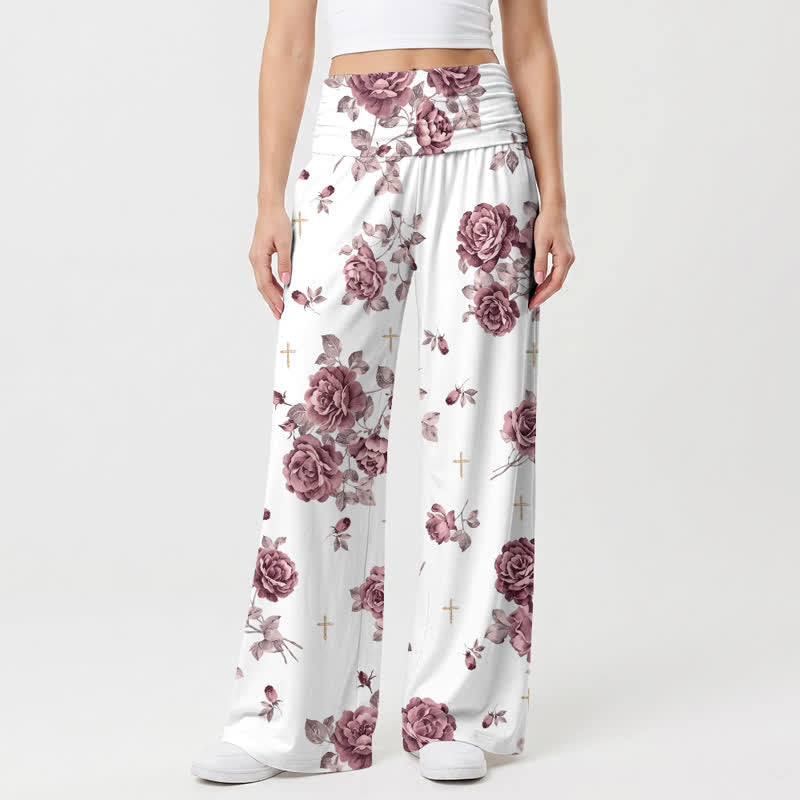Christianartworkshop Palazzo-Hose mit Rosenkreuzmuster, hohem Bund und weitem Bein, Damen, Damen, mit weitem Bein - US22, UK/AU26, EU54 - image 0