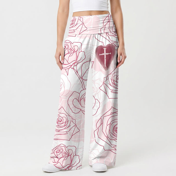 Christianartworkshop Blush Rose Heart Cross Lounge Damen-Hose mit weitem Bein - US22, UK/AU26, EU54 - image 0