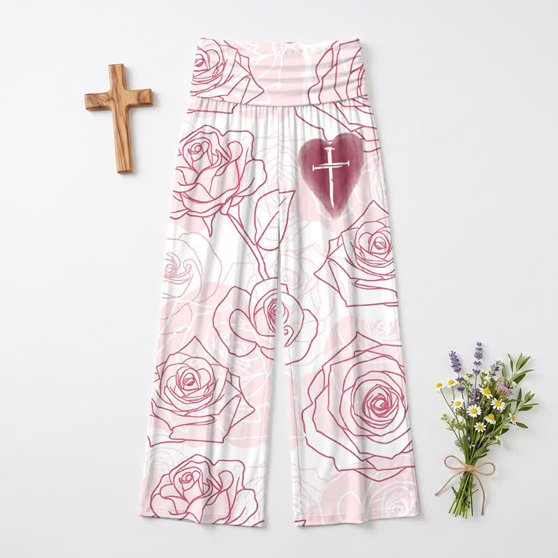 Christianartworkshop Blush Rose Heart Cross Lounge Damen-Hose mit weitem Bein - image 2