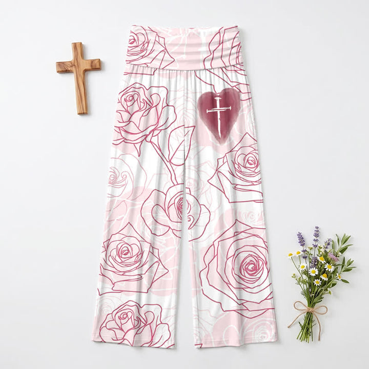 Christianartworkshop Blush Rose Heart Cross Lounge Damen-Hose mit weitem Bein - image 2
