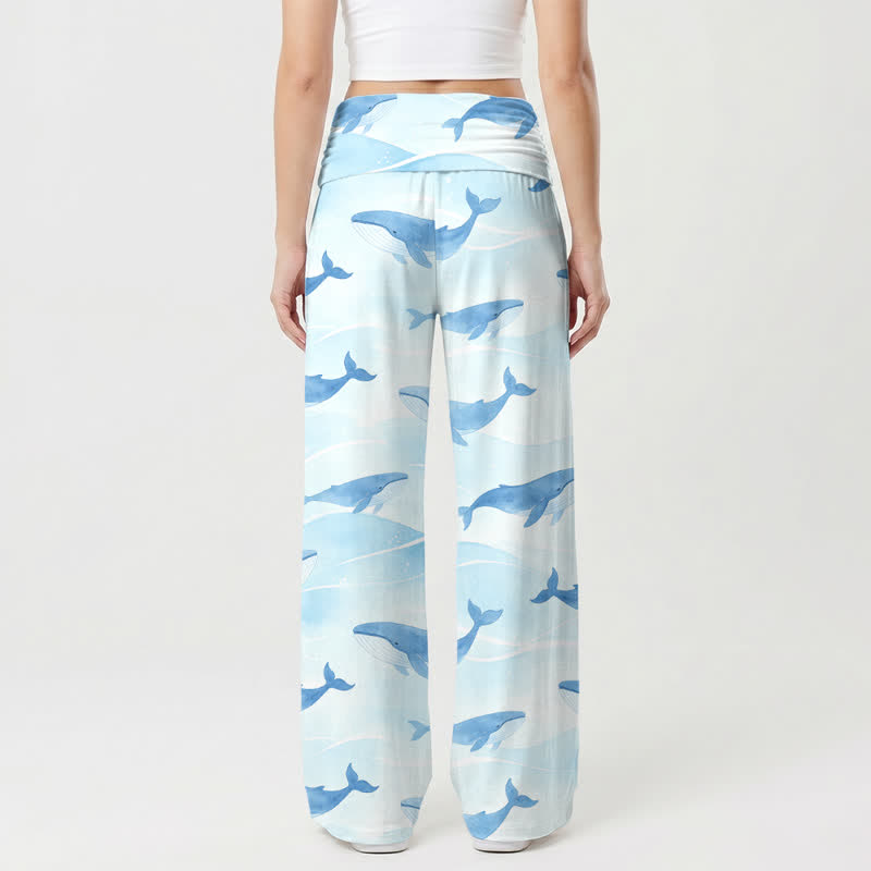 Christianartworkshop Damenhose mit hohem Bund und weitem Bein und Wal-Kreuz-Print aus der Ocean Whale Kollektion. - image 1