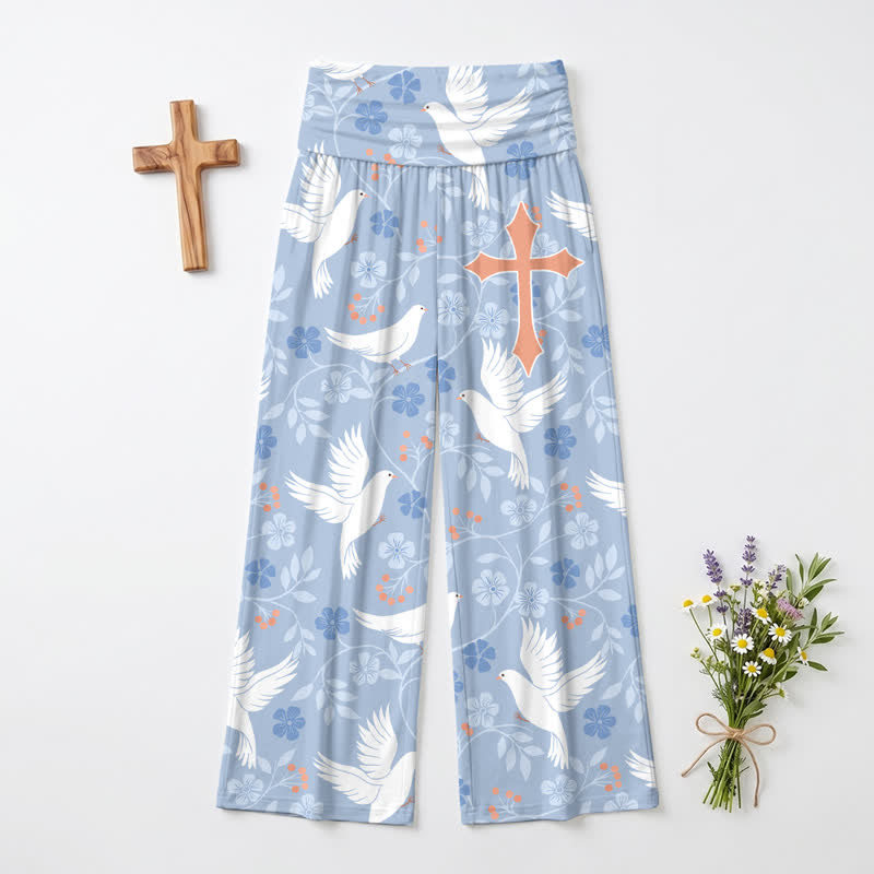 Christianartworkshop Himmelblaue Taubenblüten-Hose mit hohem Bund und weitem Bein für Damen - image 2
