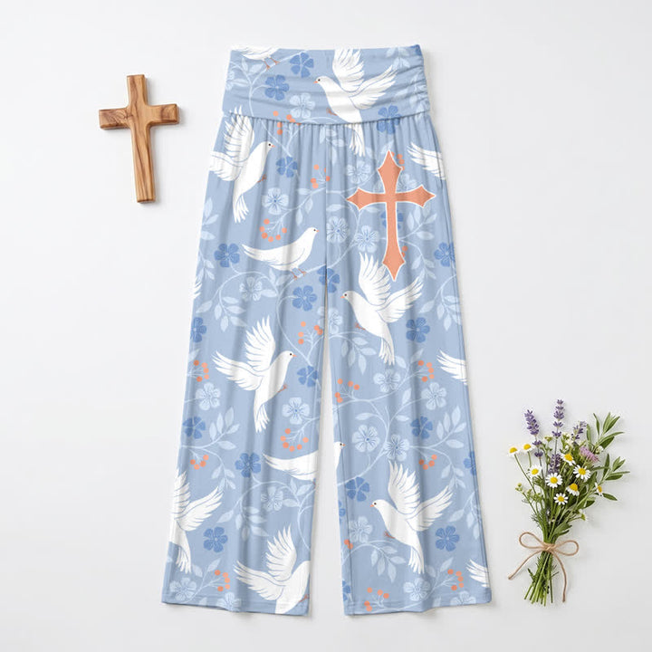 Christianartworkshop Himmelblaue Taubenblüten-Hose mit hohem Bund und weitem Bein für Damen - image 2