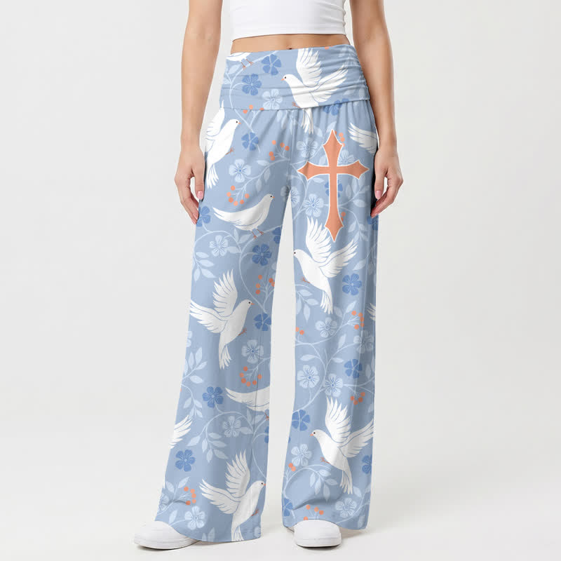 Christianartworkshop Himmelblaue Taubenblüten-Hose mit hohem Bund und weitem Bein für Damen - US22, UK/AU26, EU54 - image 0