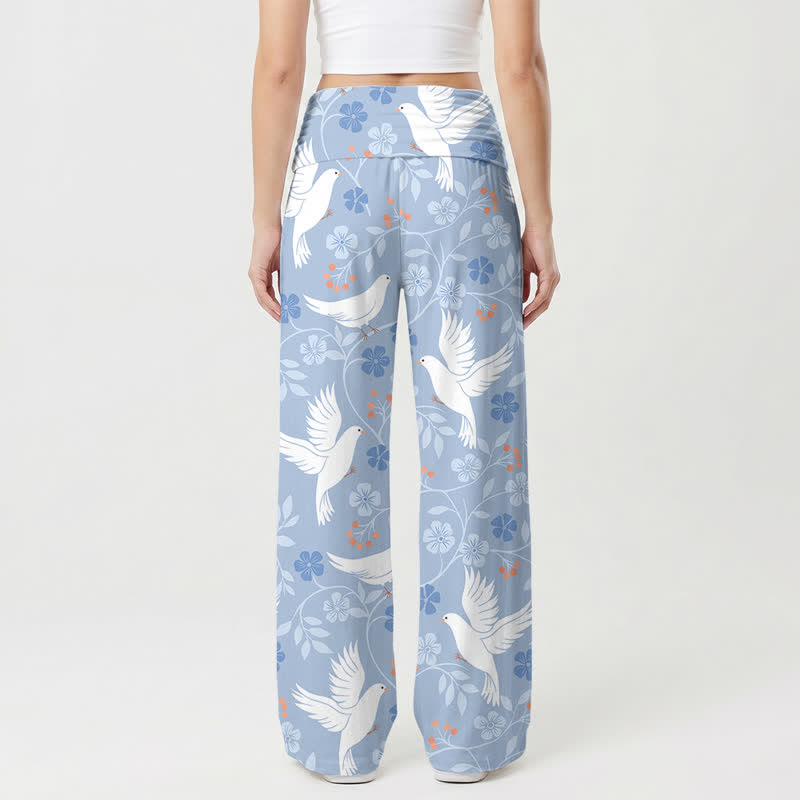 Christianartworkshop Himmelblaue Taubenblüten-Hose mit hohem Bund und weitem Bein für Damen - image 1