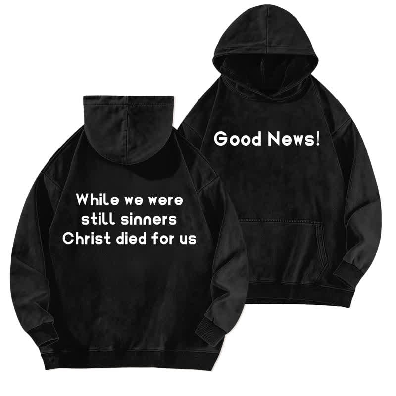 Christianartworkshop Good News Front And Verse Back Washed Hoodie - Schwarz - 5XL - image 3