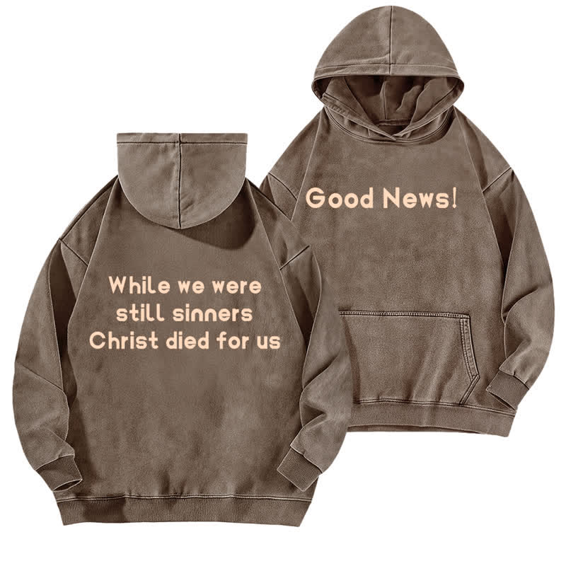 Christianartworkshop Good News Front And Verse Back Washed Hoodie - Kaffee - 5XL - image 0