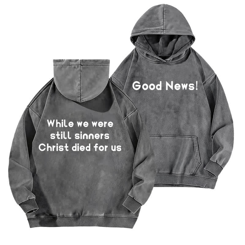 Christianartworkshop Good News Front And Verse Back Washed Hoodie - Grau - 5XL - image 9