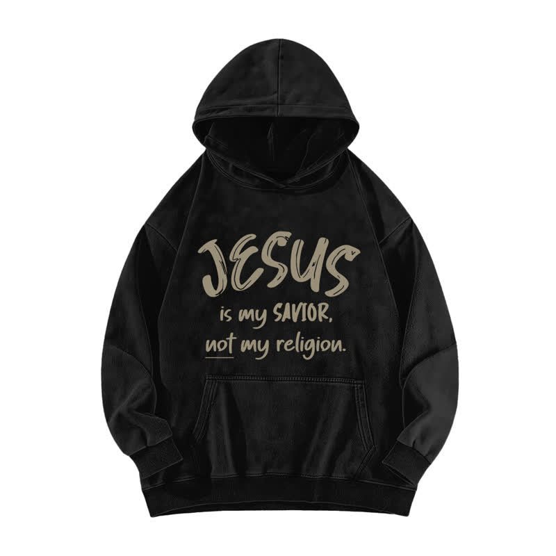 Christianartworkshop Jesus ist mein Retter Vintage Olivfarbener Hoodie - Schwarz - 5XL - image 1