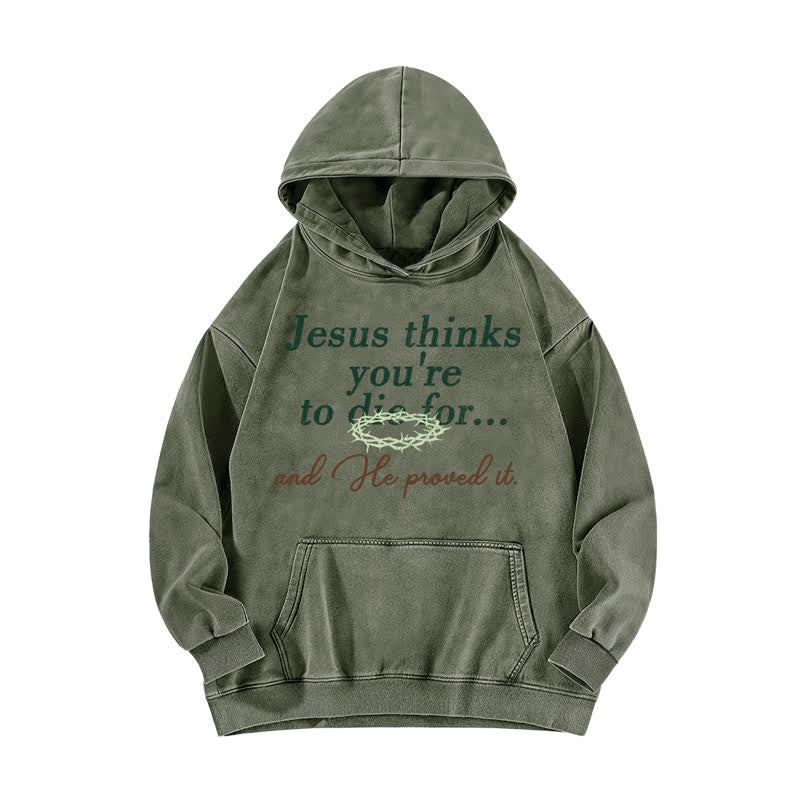 Christianartworkshop Jesus hält dich für unwiderstehlich – gewaschener Hoodie - Armeegrün - 5XL - image 4