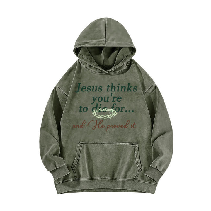 Christianartworkshop Jesus hält dich für unwiderstehlich – gewaschener Hoodie - Armeegrün - 5XL - image 4