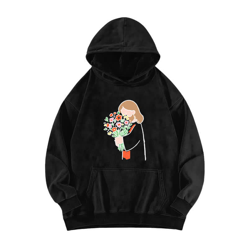 Christianartworkshop Bloom Girl Vintage Wash Fleece Pullover, gewaschener Hoodie - Schwarz - 5XL - image 1