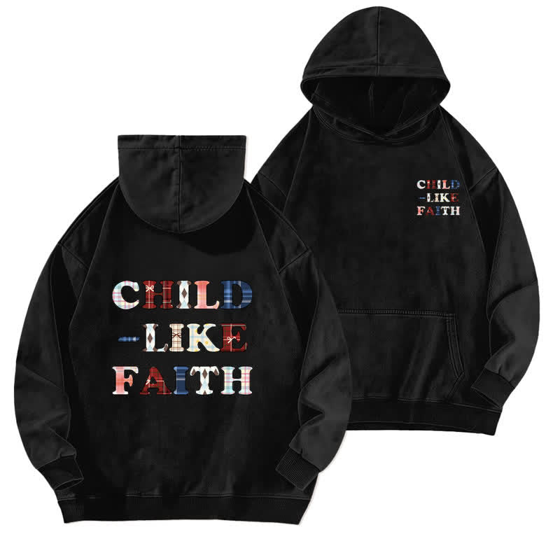 Christianartworkshop Hoodie mit kariertem Aufdruck und Buchstabenmuster (vorne und hinten) – gewaschen - Schwarz - 5XL - image 0