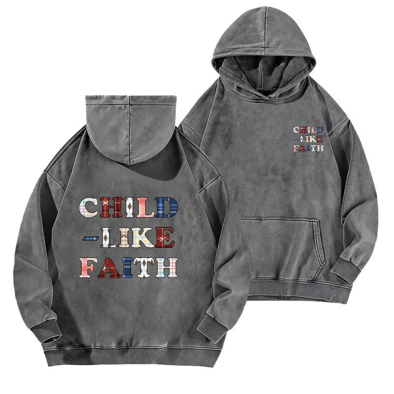 Christianartworkshop Hoodie mit kariertem Aufdruck und Buchstabenmuster (vorne und hinten) – gewaschen - Grau - 5XL - image 9