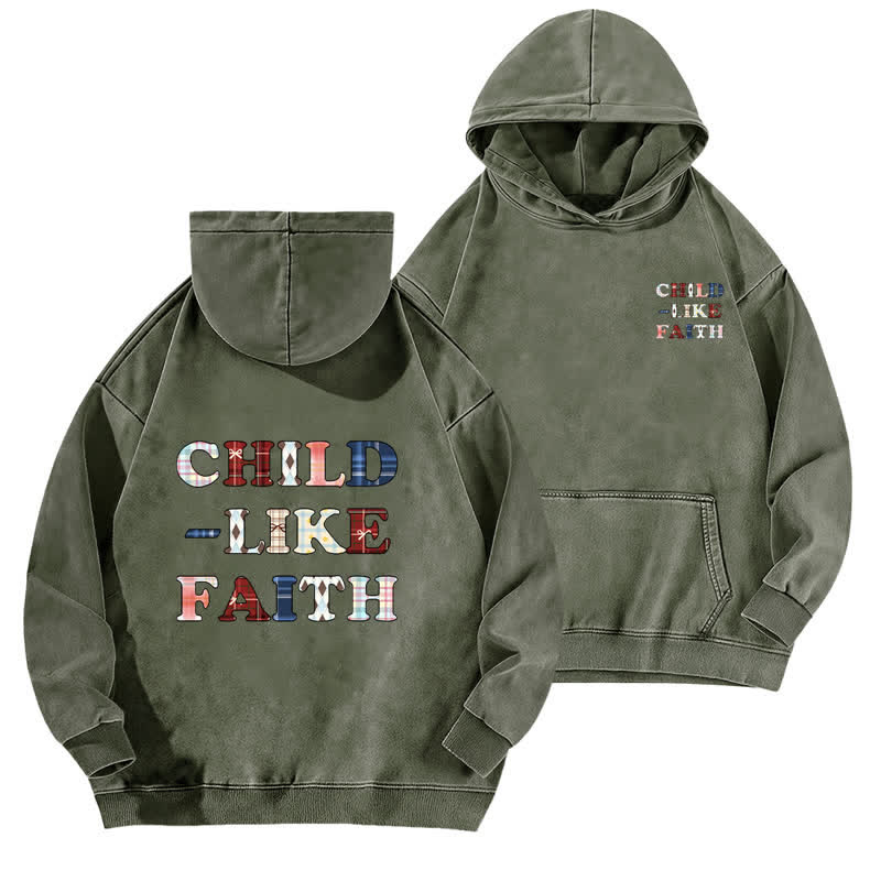 Christianartworkshop Hoodie mit kariertem Aufdruck und Buchstabenmuster (vorne und hinten) – gewaschen - Armeegrün - 5XL - image 6