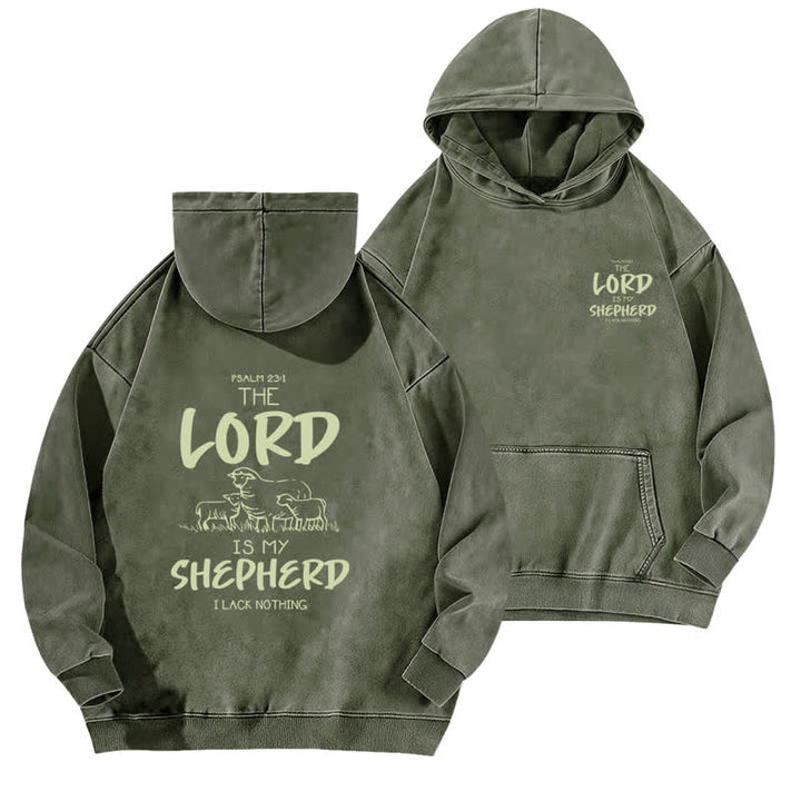 Christianartworkshop Psalm 23 Shepherd Fleece-Kapuzenpullover (gewaschen) - Armeegrün - 5XL - image 0