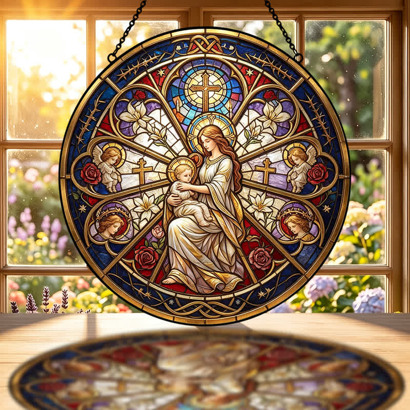 Christianartworkshop Blumenförmiges, heiliges Symbol – Krippen-Glas-Sonnenfänger: Sinnbild sanften himmlischen Trostes - image 1