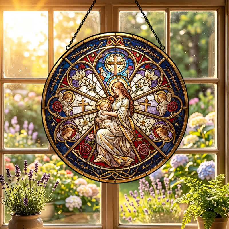 Christianartworkshop Blumenförmiges, heiliges Symbol – Krippen-Glas-Sonnenfänger: Sinnbild sanften himmlischen Trostes - image 0