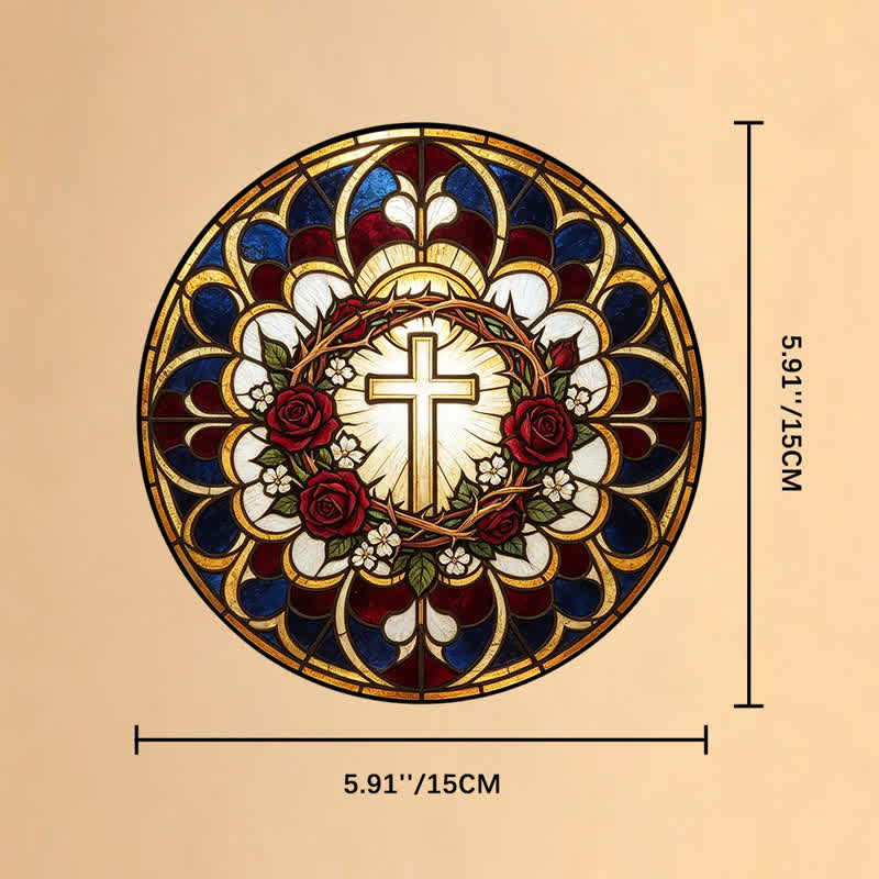 Christianartworkshop Strahlender Heiligenschein-Kreuz-Sonnenfänger aus Buntglas: Symbol reiner himmlischer Strahlkraft - 5,91''*5,91''*0,14''/15*15*0,35cm - image 7