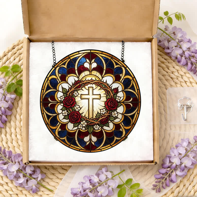 Christianartworkshop Strahlender Heiligenschein-Kreuz-Sonnenfänger aus Buntglas: Symbol reiner himmlischer Strahlkraft - image 11
