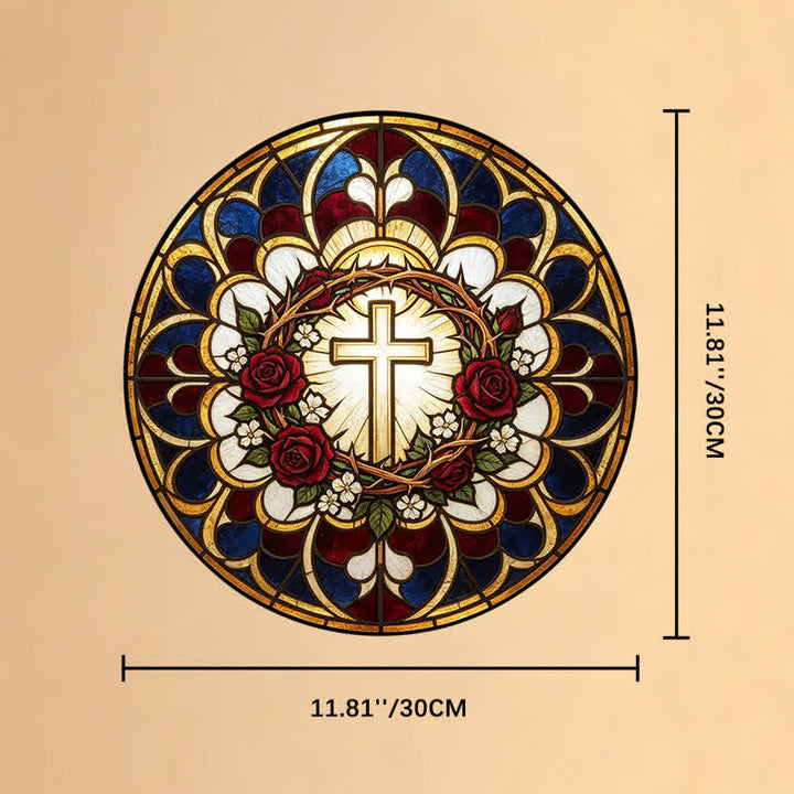 Christianartworkshop Strahlender Heiligenschein-Kreuz-Sonnenfänger aus Buntglas: Symbol reiner himmlischer Strahlkraft - 11,81''*11,81''*0,14''/30*30*0,35cm - image 10