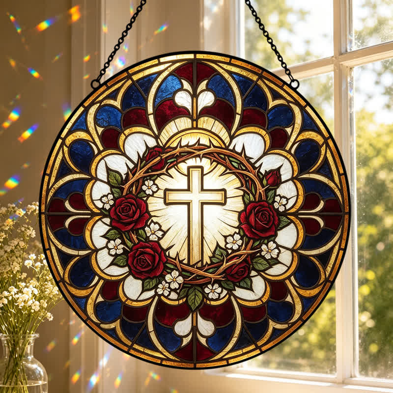 Christianartworkshop Strahlender Heiligenschein-Kreuz-Sonnenfänger aus Buntglas: Symbol reiner himmlischer Strahlkraft - image 4