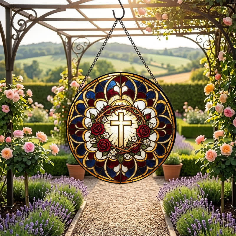 Christianartworkshop Strahlender Heiligenschein-Kreuz-Sonnenfänger aus Buntglas: Symbol reiner himmlischer Strahlkraft - image 6