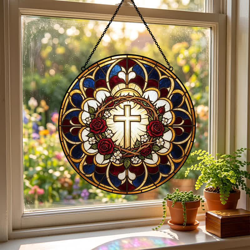 Christianartworkshop Strahlender Heiligenschein-Kreuz-Sonnenfänger aus Buntglas: Symbol reiner himmlischer Strahlkraft - image 2
