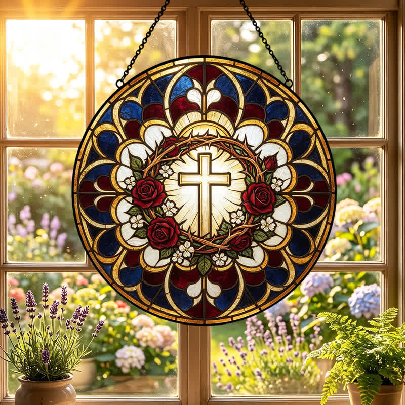 Christianartworkshop Strahlender Heiligenschein-Kreuz-Sonnenfänger aus Buntglas: Symbol reiner himmlischer Strahlkraft - image 5
